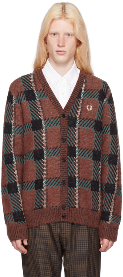 Shop Fred Perry Brown Glitch Cardigan In S54 Whisky Brown