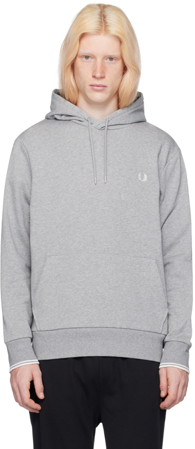 Shop Fred Perry Gray Tipped Hoodie In R49 Steel Marl