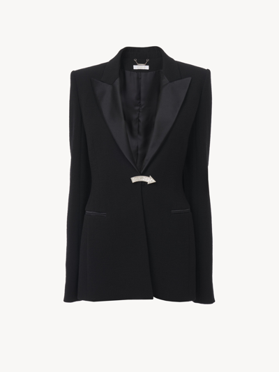 Shop Chloé Embellished Tuxedo Jacket Black Size 4 100% Virgin Wool In Noir