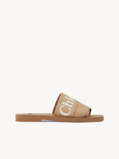 Shop Chloé Mules Plates Woody Femme Beige Taille 36 90% Lin, 10% Polyester