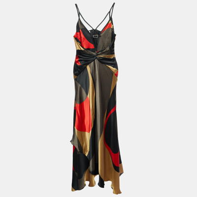 Pre-owned Valentino Multicolor Printed Silk Satin Draped Gown L