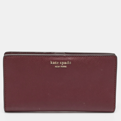 Pre-owned Kate Spade Burgundy Saffiano Leather Leila Continental Wallet