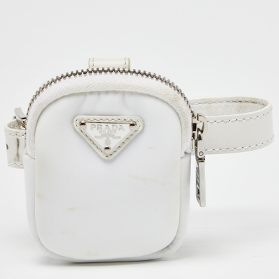 Pre-owned Prada White Nylon And Leather Strap Pouch