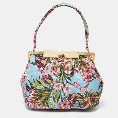 Pre-owned Dolce & Gabbana Multicolor Floral Print Canvas Kisslock Frame Bag