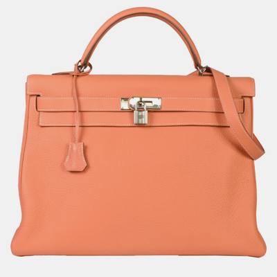 Pre-owned Hermes Kelly 40 Inner Stitching □q Stamp (manufactured In 2013) Crevette Taurillon Clemence Handbag In Orange