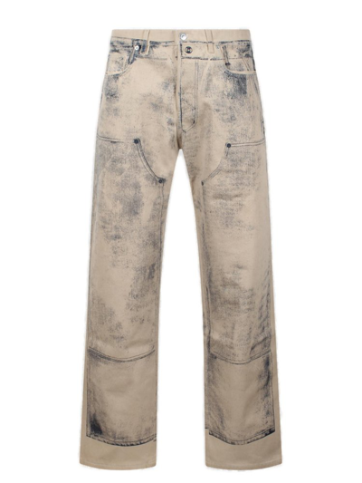 Shop Dior Homme Button Detailed Straight Leg Jeans In Beige