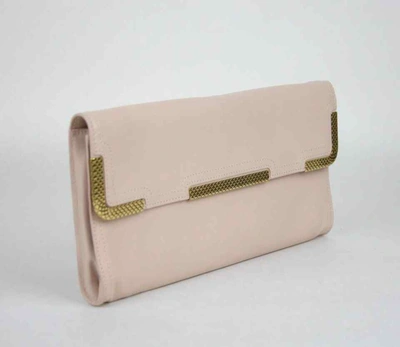 Shop Bottega Veneta Women's Leather Wristlet Clutch Bag Gold Detail Pink