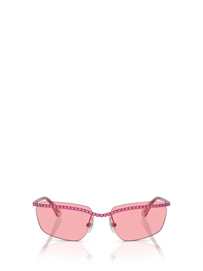 Shop Swarovski Studded Rectangular Frame Sunglasses In Pink