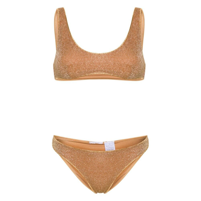 Shop Oseree Oséree Lumiere Shimmer Bikini Set In Gold