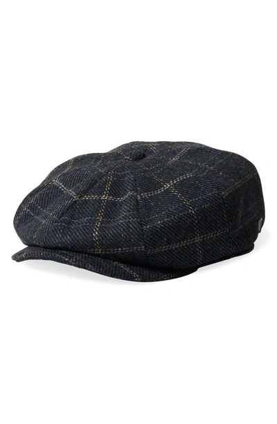 Shop Brixton Brood Wool Blend Driving Cap In Navy/ Black/ Off White