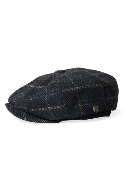 Shop Brixton Brood Wool Blend Driving Cap In Navy/ Black/ Off White