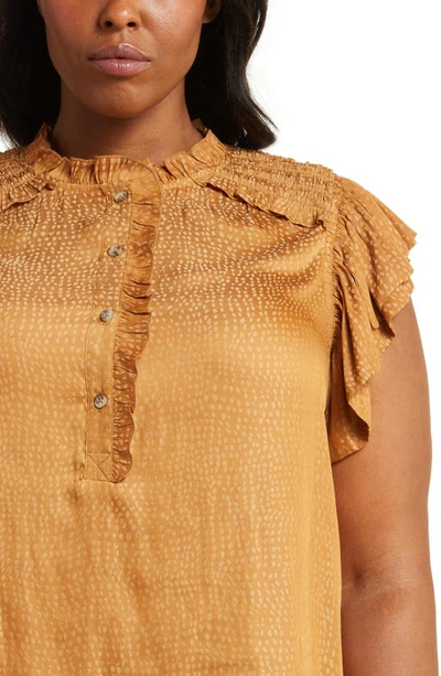 Shop Wit & Wisdom Smocked Ruffle Top In Toasted Acorn