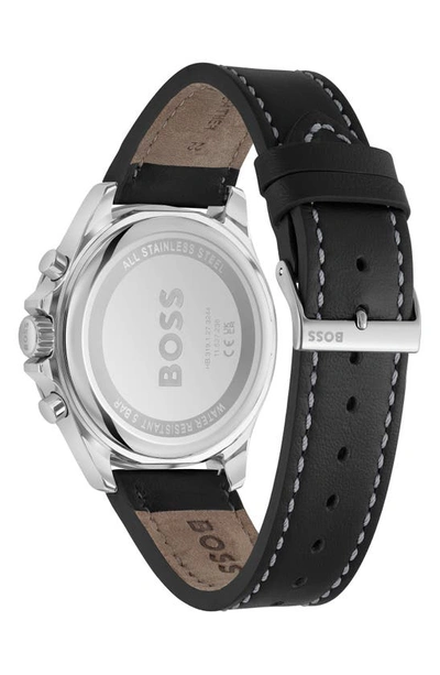 Shop Hugo Boss Troper Chronograph Leather Strap Watch In Black