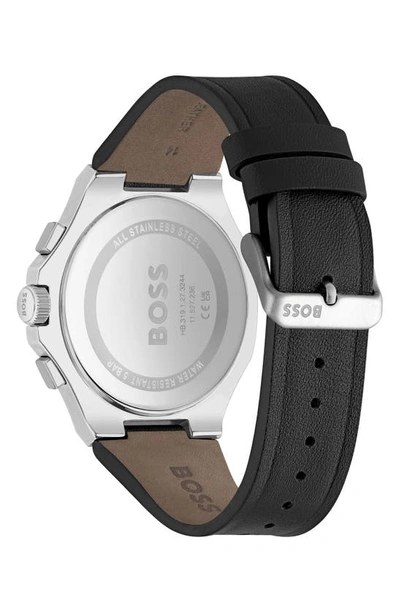 Shop Hugo Boss Boss Taper Chronograph Leather Strap Watch In Black