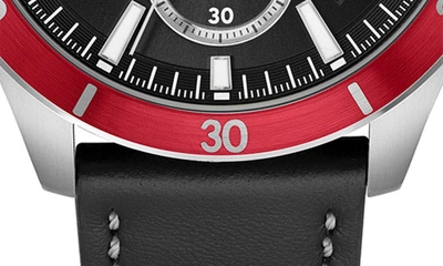 Shop Hugo Boss Troper Chronograph Leather Strap Watch In Black