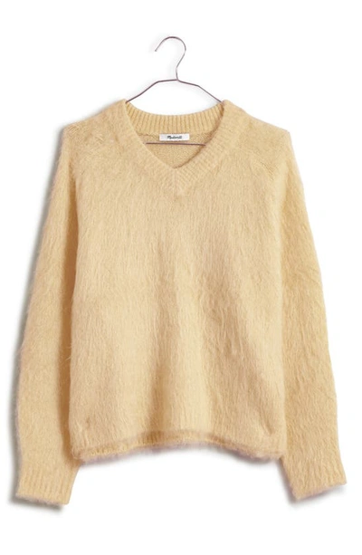 Madewell Brushed V-neck Sweater In Heather Lemon