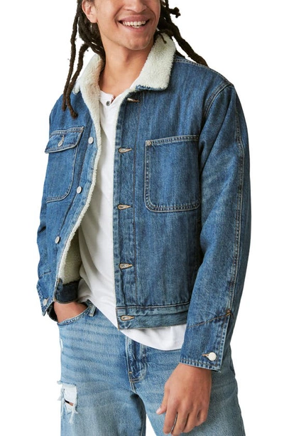 Shop Lucky Brand Faux Shearling Lined Denim Jacket In Purcell