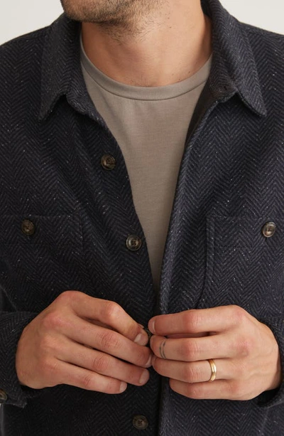 Shop Marine Layer Pacifica Knit Flannel Button-up Overshirt In Dark Herringbone