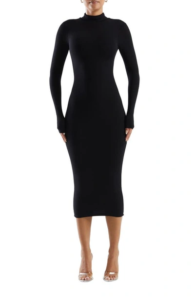 Shop N By Naked Wardrobe The Mock Neck Long Sleeve Body-con Midi Dress In Black