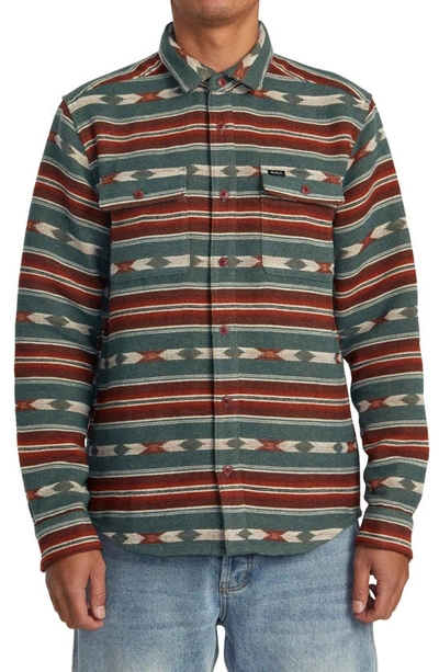 Shop Rvca Blanket Stripe Button-up Overshirt In Teal