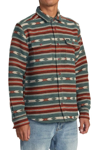 Shop Rvca Blanket Stripe Button-up Overshirt In Teal