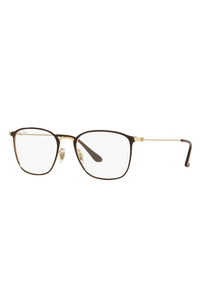 Ray Ban 51mm Square Optical Glasses In Brown Gold