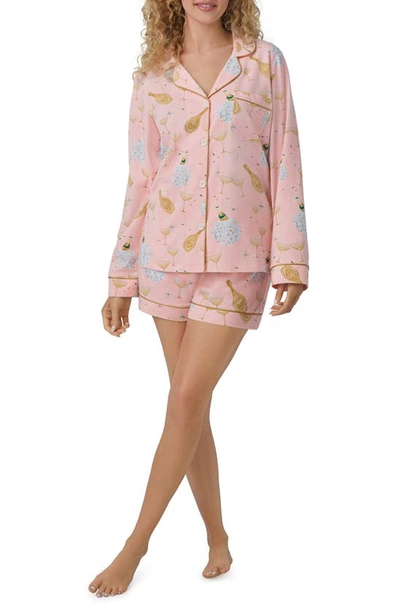 Shop Bedhead Pajamas Print Stretch Organic Cotton Jersey Short Pajamas In Champagne Disco