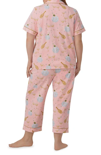 Shop Bedhead Pajamas Print Stretch Organic Cotton Jersey Crop Pajamas In Champagne Disco