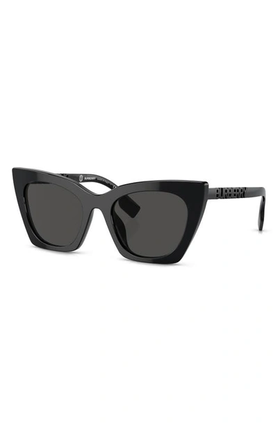 Shop Burberry 52mm Cat Eye Sunglasses In Black/ Black