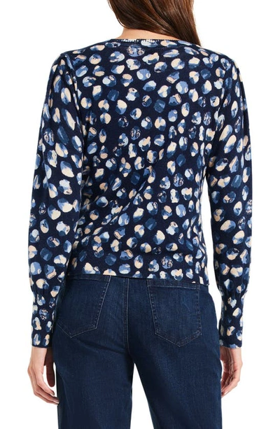 Shop Nic + Zoe Many Moons Print Pleat Sleeve Sweater In Blue Multi