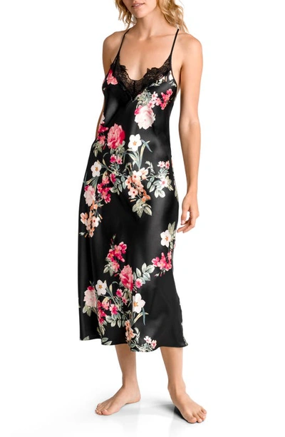 Shop In Bloom By Jonquil Lace Trim Satin Nightgown In Black