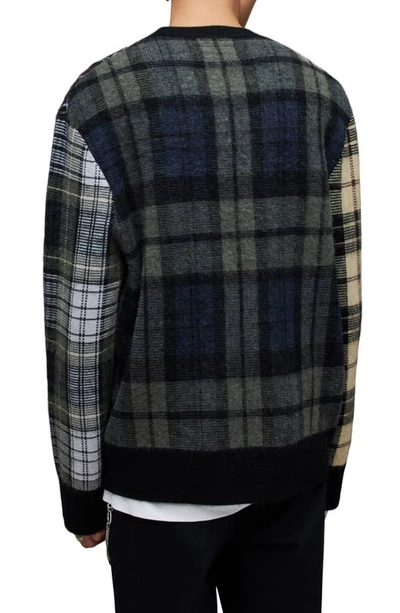 Shop Allsaints Ness Plaid Wool Blend Crewneck Sweater In Black/ Maroon Red