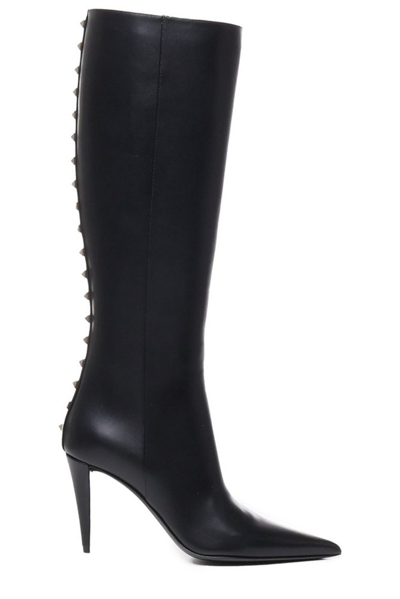 Shop Valentino Garavani Rockstud Pointed Toe Boots In Black