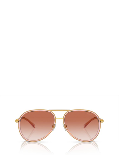 Shop Versace Eyewear Aviator Frame Sunglasses In Brown