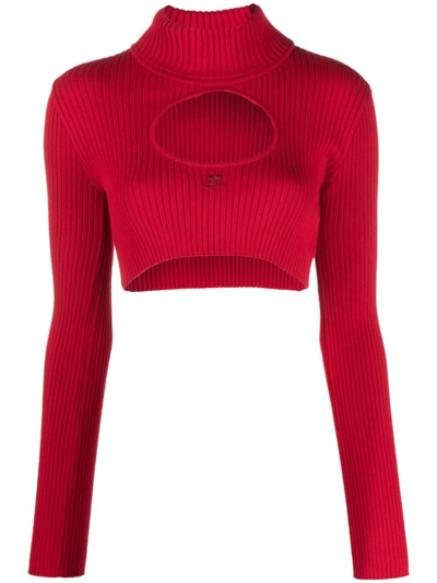 Shop Courrèges Cut-out Long-sleeves Jumper In Red