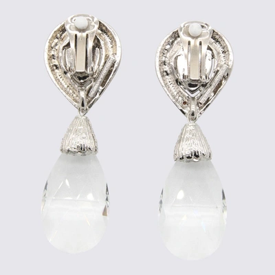 Shop Alessandra Rich White And Silver-tone Metal Earrings In Cry-silver