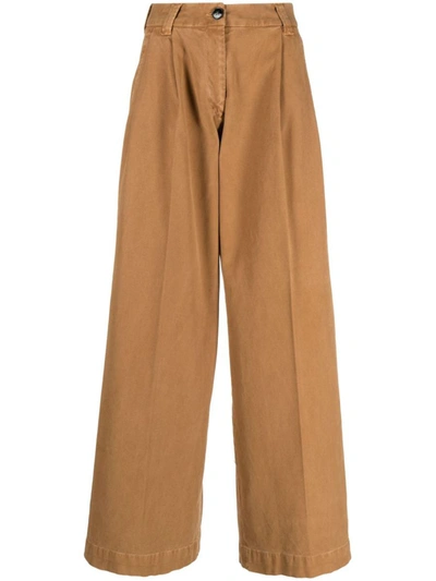 Shop Gabriele Pasini Wide Leg Cotton Trousers In Brown