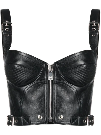 Shop Versace Leather Cropped Top In Black