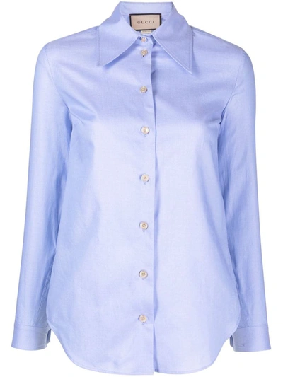 Shop Gucci Cotton Shirt In Clear Blue