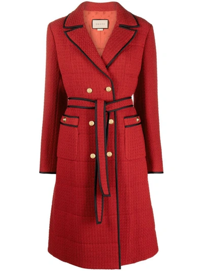 Shop Gucci Wool Doulbe-breasted Coat In Red