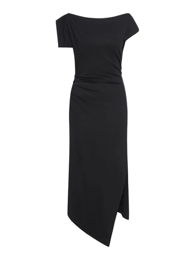 Del Core Asymmetric Ruched Midi Dress In Black