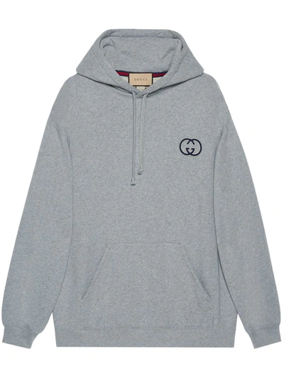 Shop Gucci Logo Cotton Overszed Hoodie In Grey