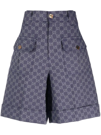 Shop Gucci Gg Supreme Cotton Shorts In Blue