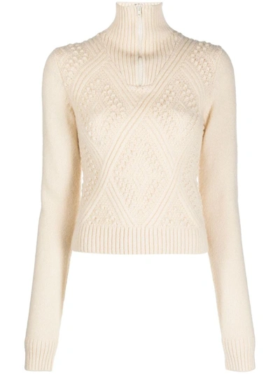 Shop Filippa K Cotton And Wool Blend Zipped Top In White