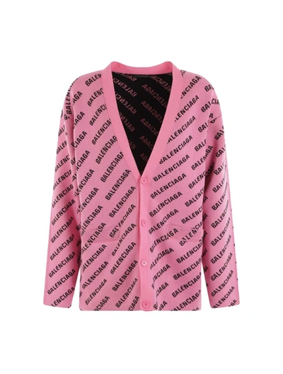 Shop Balenciaga Cardigan Sweater In Pink & Purple