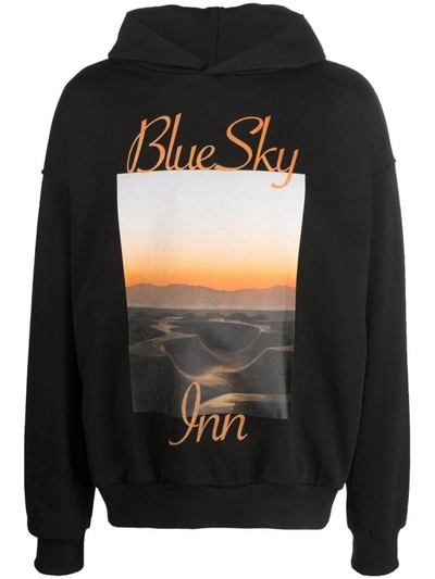 Shop Blue Sky Inn Printed Cotton Hoodie In Black