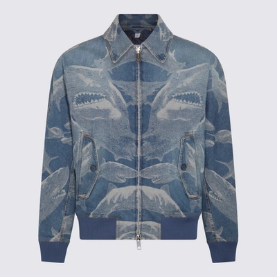 Shop Burberry Light And Dark Blue Cotton Blend Denim Jacket In Muted Navy