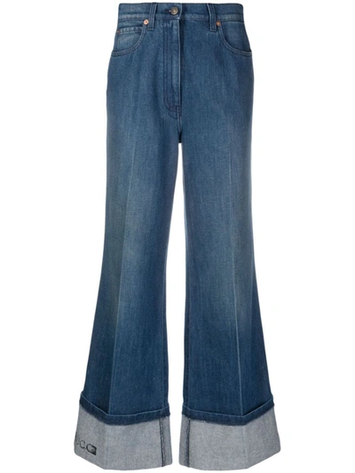 Shop Gucci Flare Leg Denim Cotton Jeans In Blue