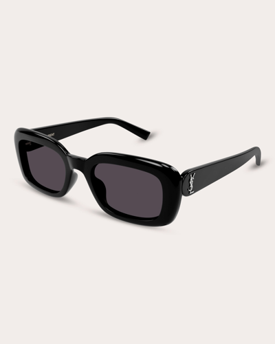 Shop Saint Laurent Women's Pillowed Rectangular Sunglasses In Black