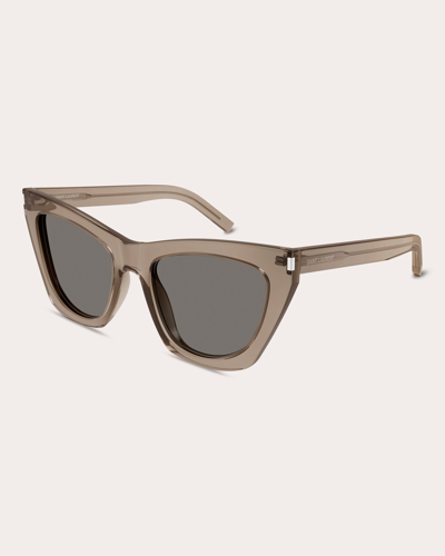 Shop Saint Laurent Women's Mica Transparent Cat-eye Sunglasses In Brown